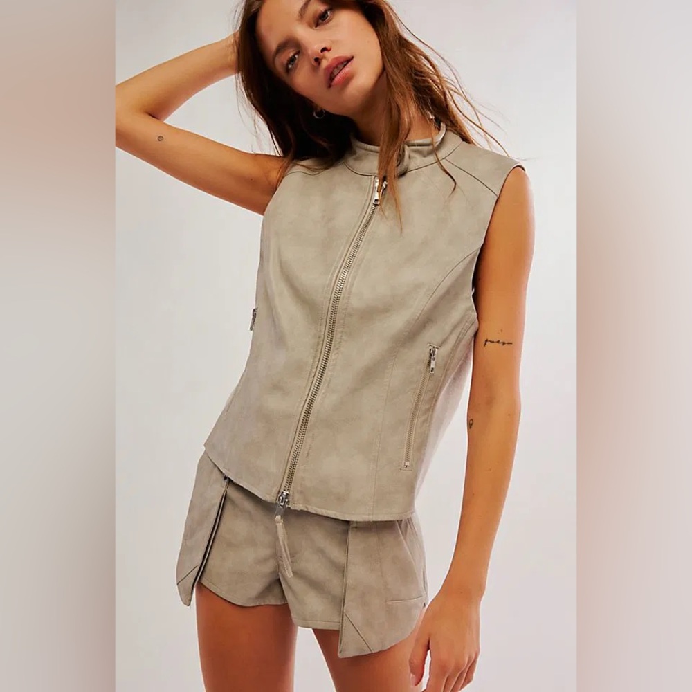 We The Free Sweeney Vegan Leather Vest in Stone